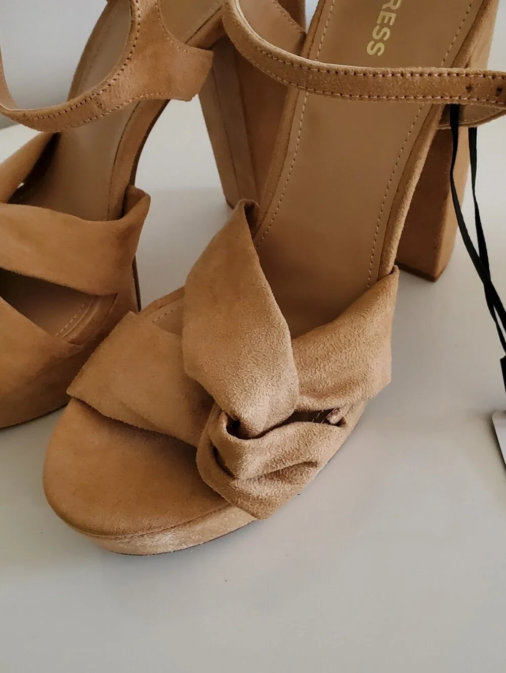 Express Tan Suede Knot Platform Sandals with Ankle Strap